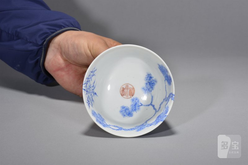 清宣统 蓝料彩松竹梅碗 - 图7